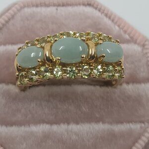 Vintage 14K Jade and Peridot Yellow Gold Ring, Sz 10.